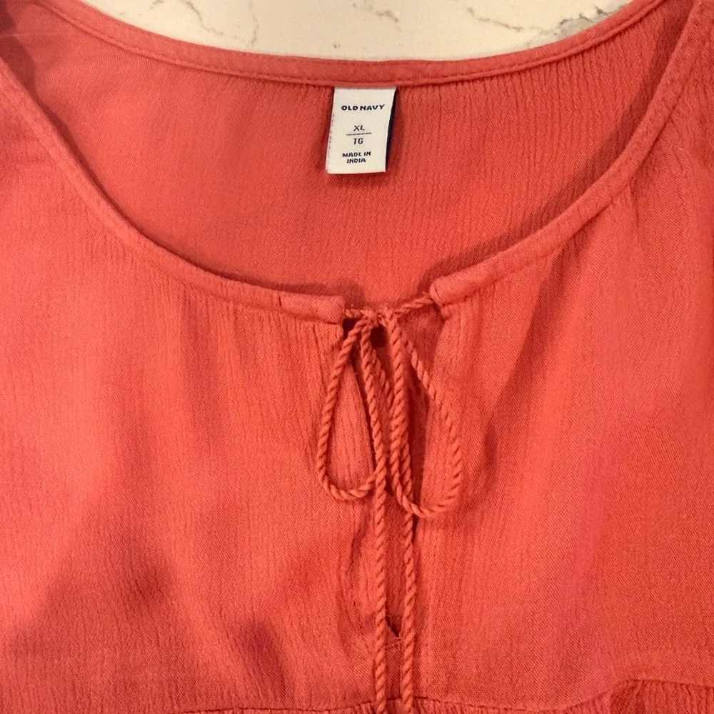 EUC size XL Women's Coral Tassel-Tie Swing Flutter Sleeve Top - Picture 3 of 4